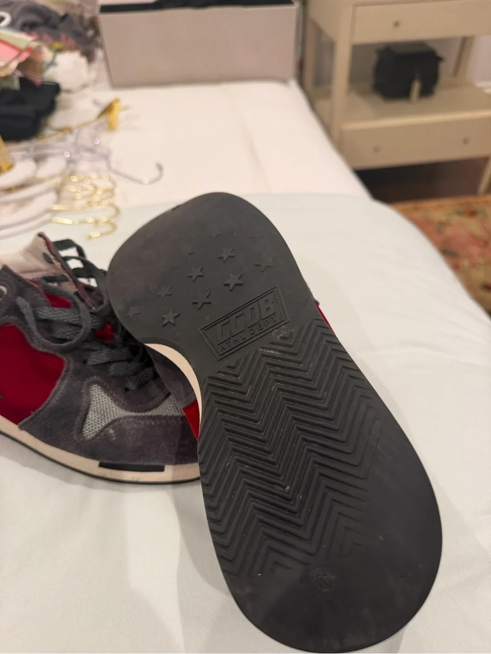 Authentic Golden Goose Women’s Gray suede with red velvet  & Mesh Sneakers
